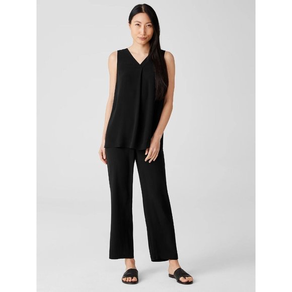Eileen Fisher Pants - EILEEN FISHER System Black Silk Georgette Crepe Straight Leg Pants, Size S